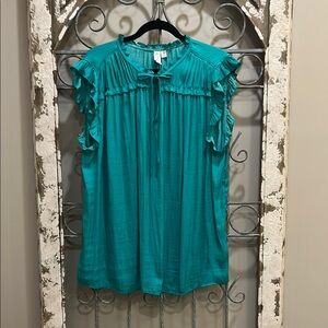 Joie Teal Ruffle Sleeve Blouse